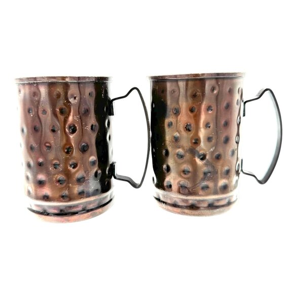 Set Of 2 Vintage Hammered Copper 8 Oz Mugs With Handles Rustic - Picture 3 of 7